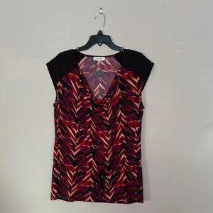 Calvin Klein Women's Red and Black Patterned Blouse